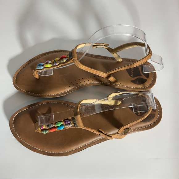 Reef Multi-Color Jewel Beads Between Toe Brown Ankle Strap Sandals Snap Closure. - Picture 7 of 16